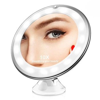  10x 10X priartinimas LED makiažo veidrodis, makiažo veidrodis, grožio veidrodis su šviesos, veidrodis su siurbimo taurės, vonios kambarys