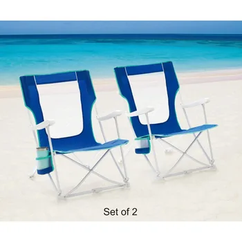  2-Pack Lankstymo Kietos Rankos Paplūdimio Krepšys Kėdė su nešimo Krepšys, Mėlyna