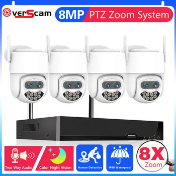  4CH 4K Wifi PTZ IP kamerų Sistemą 8X Zoom, Dual Lens Belaidžių, Stebėjimo kamerų Sistema su 8MP 8CH WiFi NVR Saugumo Sistema