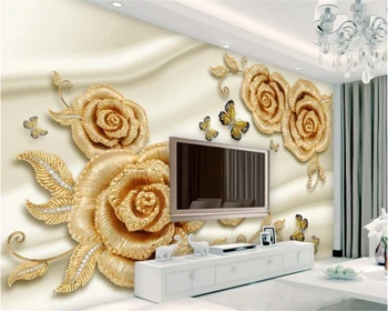  beibehang Prabangių mados asmenybės kūrybos tapetai aukso rose diamond drugelis juvelyrikos TV fono sienos papel de parede