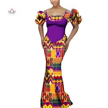  Bintarealwax Afrikos Suknelės Moterims Off Peties Raukiniai Bodycon Ilgas, Maxi Suknelė Vestuves Vakaro Suknelės WY10002