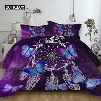 Drugelis sapnų gaudyklės Patalynės Komplektas purpurinis Antklode Padengti Su Užvalkalai Twin Visą Karalienė King Size Patalyne, 3pcs namų tekstilės