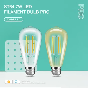  Gledopto Zigbee 3.0 Retro LED, Kaitinamosios Lemputės, Lempos, E27 ST64 7W Pro Suderinamas Su Tuya APP 