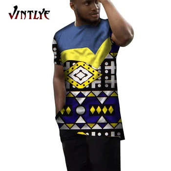  Hip-Hop Afrikos Boubou Vasaros Afrikos Drabužiai Vyrams Spausdinti Dashiki Marškinėliai Kratinys Džinsinio Mados Nigerijos Vyrų Apranga WYN1228