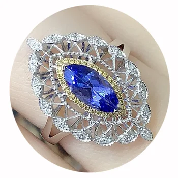  Huitan Vintage Blue Markizė CZ Piršto Žiedą Lady Dviejų atspalvių Dizaino Prabangus Retro Moterų Žiedas Kasdien Dėvėti Aksesuarai, Papuošalai