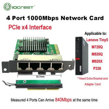  IOCREST PCIe x4 4 Uostų Gigabit Ethernet Controller Card 1000Mbps NIC 
