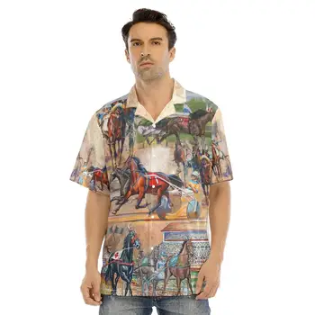 Karšto Pardavimo Laisvalaikio vyriški Marškinėliai Žirgų Lenktynių Tapybos Vasaros Paplūdimio Viršūnes Trumpas Rankovės Havajų Marškinėliai Vyrams