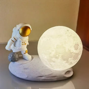  Kawaii Stalo Lempos Mėnulį Astronautas Statula Kambario Puošyba, Miniatiūriniai Astronautas Naktį Žibintai Namų Puošybai Lentynoje Statulėlės