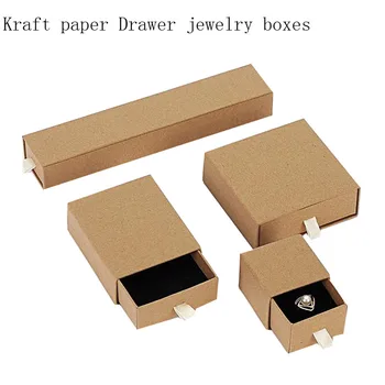  Kraft Popieriaus Stalčių Stiliaus Dėžutė Apyrankės Žiedo Pakuotės Karoliai, Papuošalai, Nustatykite Pakavimo INDIVIDUALŲ LOGOTIPĄ, papuošalai organizatorius dovanų dėžutėje