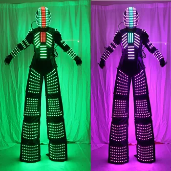  LED Roboto Kostiumas David Guetta Kostiumas Sidabro Balta Oda Polių Walker Kostiumas Su Lazeriu, Pirštines, Šalmą Amosphere Prop