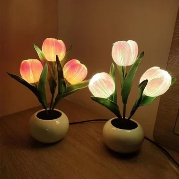  LED Tulpių Naktį Šviesos Modeliavimo Gėlių, Šviesos, staliukas, Lempa Atmosfera Puokštė Šviesos Dekoras