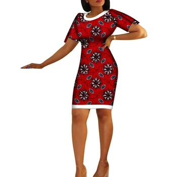  Mados Ankara Suknelės Moterims Afrikos Spausdinti Bodycon Trumpos Maxi Dress Lady Afrikos Drabužiai Plius Dydis Paprasta Vasaros Suknelė WY7532