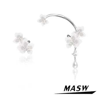  MASW Originalaus Dizaino Pavasario Vasaros Stilius Modeliuojamas Pearl Gėlių Earclip Auskarai Moterims Mergina Romantiška Dovana Fshion Papuošalai