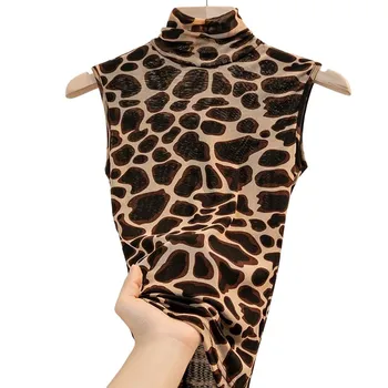  Moteriški Camis Lepard modelis Moterų Drabužiai be Rankovių Golfo moteriški marškinėliai Dryžuotas Prined Akių Moteris Viršuje Pavasarį, Vasarą Viršų
