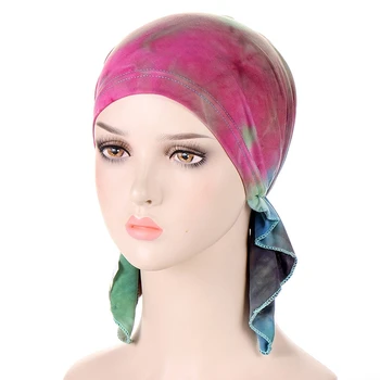  Moterų Kaklaraištis Dažų Ruožas Chemo Vidinis Kepurės Vėžio Hijab Plaukų Slinkimas Skrybėlę Beanies Musulmonų Galvos Apdangalai Wrap Pagal Šalikas Padengti Bandana Turbaną
