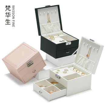  Nauja dvigubo sluoksnio papuošalų laikymo dėžutė nešiojamų aukso karoliai, žiedas, auskarai, papuošalų dėžutės aukštos klasės papuošalų dėžutė