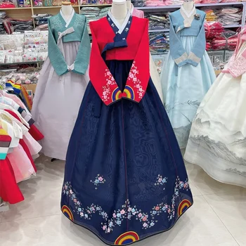  Naujai Hanbok Mados Siuvinėjimo korėjos Tradicinio Folk Scenos Rodyti Išskirtinį Nuotakos Vestuvių Hanbok Raudona Suknelė ir Mėlyna Suknelė