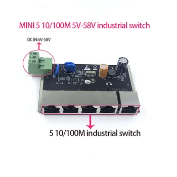  Nevaldomas MINI 5port 10/100M 5V-58V Pramonės modulis PCBA valdybos ethernet switch apsaugos nuo Žaibo 4KV, anti-static 4KV