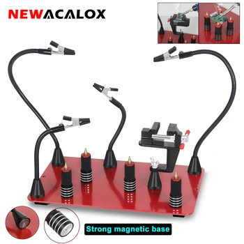  NEWACALOX Trečioji Ranka, Litavimo Įrankis PCB Turėtojas Keturi Magnetiniai Pagrįstas Lanksčių Metalinių Ginklų, padedančių Rankų Suvirinimo Dirbtuvės Stotis