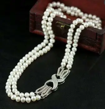  noble jewelry didžiulį 8-9mm AAA Gėlo vandens natūralus baltas perlas pakabukas 925silver 17 - 18inch