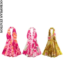  PAILETE Moterų 2023 mados su ryšiais išspausdinti mini suknelė vintage apynasrio kaklo moterų suknelės, vestidos mujer