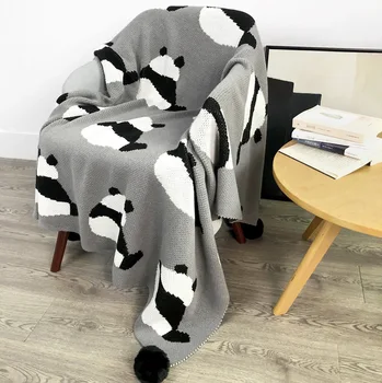  Panda Modelio Kutas Kamuolys Megzti Antklodė Sofa-Super Šiltas, Jaukus Mesti Antklodės Office Siesta Oro kondicionierius Lovatiesė Patalynė