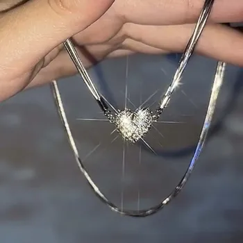  Prabanga Spindintys Cirkonis Širdies Magnetas Pora Karoliai Moterims Išskirtinį Skiedra Color Multi-Layer Clavicle Choker Papuošalai 2023
