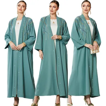  Prabangūs Deimantų Atidaryti Abaja Kimono Dubajus Kaftan Musulmonų Cardigan Abayas Moterų Atsitiktinis Skraiste Femme Caftan Islamas Drabužių Šalies Ramadanas