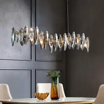  Prabangūs krištolo valgomojo stalo šviestuvo šiuolaikinės sala stačiakampio formos sietynas naujų dizainerių lempos