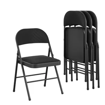  Premium Audinys su Paminkštinimu Metalo Lankstymo Kėdės, du kartus Karkasinis, Juoda, 4-Pack, Lauko Kėdės ,Paprastas ir Modernus,Ergonomiškas Kėdės