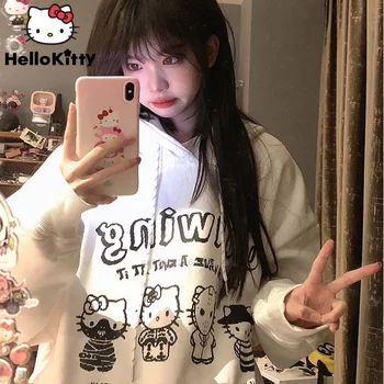  Rudenį Naujas Hello Kitty Hoodie Dėl Y2k Mergina Harajuku Mados Prarasti Atsitiktinis, Madinga Palaidinukė Sanrio Animacinių Filmų Gobtuvu Moterų Grunge
