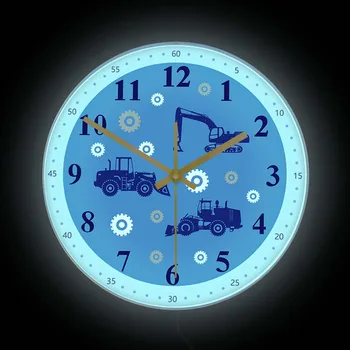  Statybos Mašinos, Ekskavatoriai Apšviesta LED Laikrodis Už vaikų Darželio, Vaikų Kambarys Sunkiųjų Įranga, Mašinos, Įrankių Sieninis Laikrodis Švyti Tamsoje