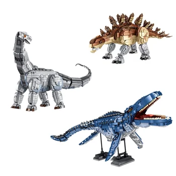  Suaugusiųjų dinozaurų blokai Mosasaur Brontosaurus surinkti blokai žaislas berniukas sunku milžinišką blokai