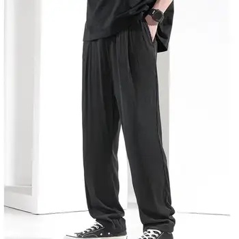  Vyriškos Kelnės Juostele Modelis Vasaros-Ultra plonas, Platus Kojos Raištelį Kišenės Sporto Kelnės Tiesios Kelnės Sweatpants