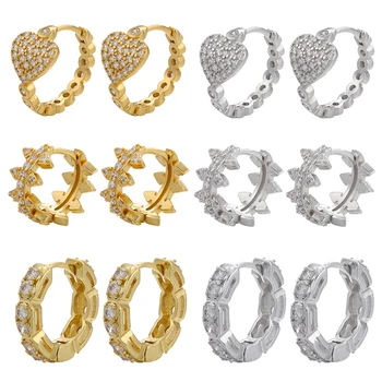  ZHUKOU aukso spalvos apvalios hoopas auskarai širdies auskarai CZ kristalų auskarai mada moterims, auskarai, juvelyriniai dirbiniai didmeninė VE475