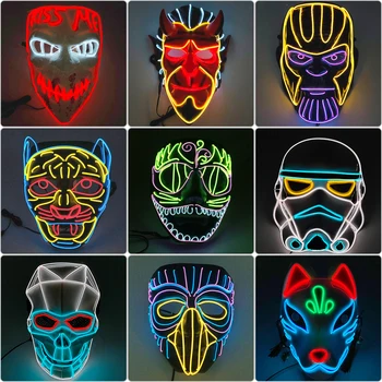  Žėrintis Cosplay Šalies Kaukė Animacinių filmų Personažus, Baisu Monstrus Žiaurus Gyvūnų Šviesos LED Neon Kaukė Halloween Carnival